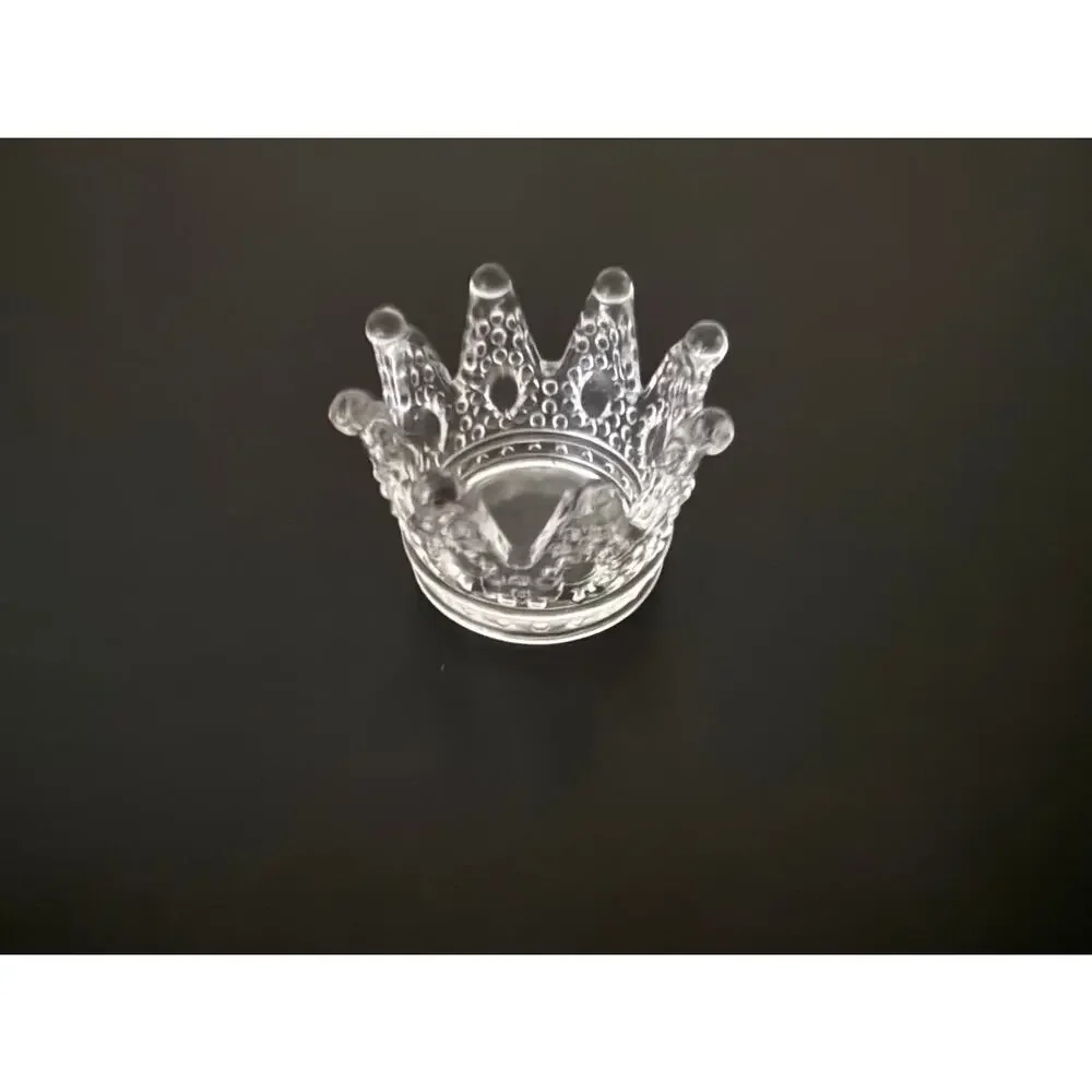 Vintage Clear Pressed Glass Crown Tealight Candle Holder Ring Dish